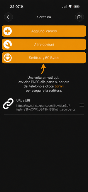Avvicina l'NFC al tuo telefono e tocca "scrittura"